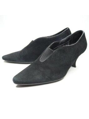 Aquatalia Women's Size 7 Black Suede Slip On Pointed Toe Kitten Heels